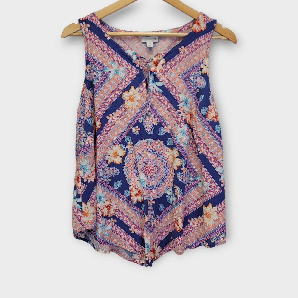 J.‎ Jill Handkerchief Tank Top Size Medium Petite Tie-Up Neckline Floral Paisley
